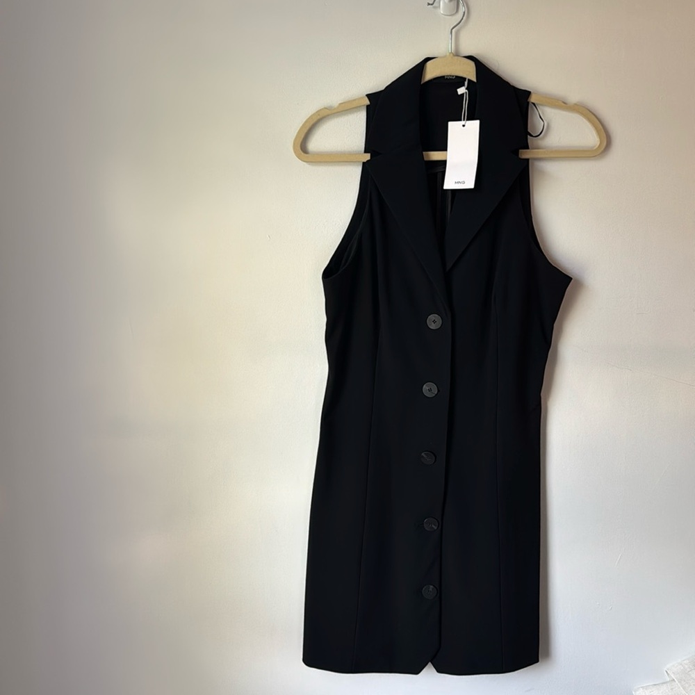 NWT MANGO Sleeveless Black Button Up Dress